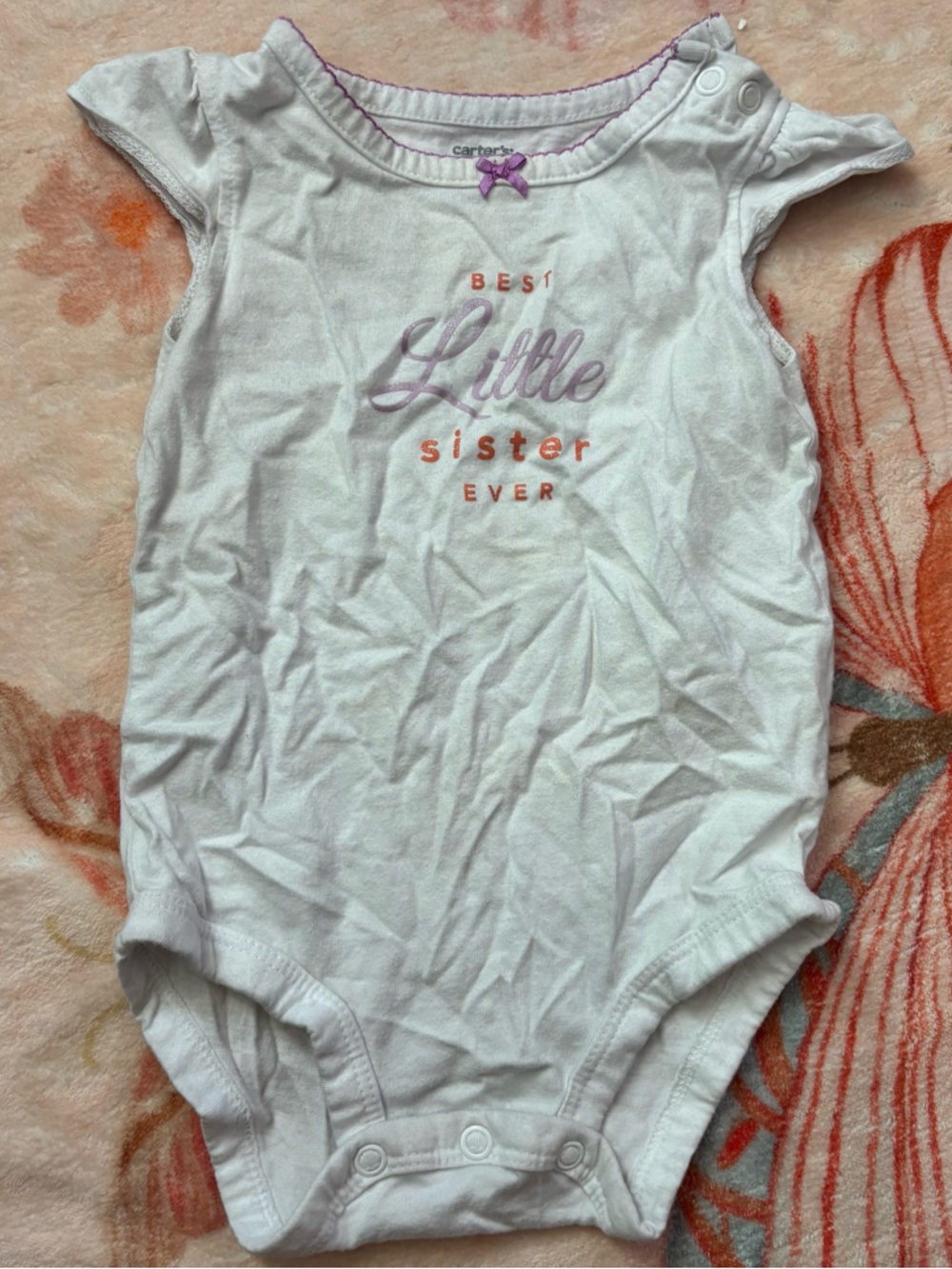 Carter's White Baby Bodysuit with Purple and Coral Graphic